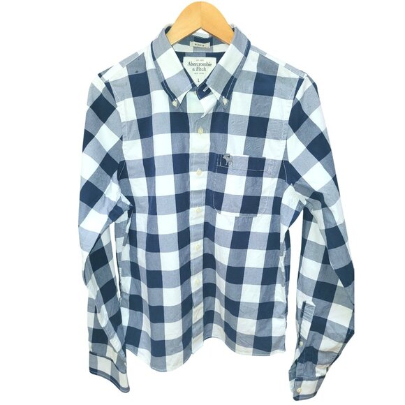 Abercrombie & Fitch Mens Muscle Fit Blue & White Plaid Button-Down Shirt L - Picture 1 of 5